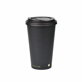 BIOFUTURE Biodegradable Coffee Cups – 50 x 6oz – 16oz (170ml – 450ml) Disposable Paper Cups with Lids – Eco-Friendly and 100% Compostable – Ideal for Tea, Coffee, and Hot Drinks (Black, 16oz)