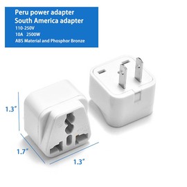 Peru Travel Adapters Plug for USA,Peru Power Adapter，Universal to South America Type A & E，2 Pack (White)