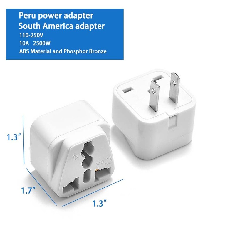 Peru Travel Adapters Plug for USA,Peru Power Adapter，Universal to South
