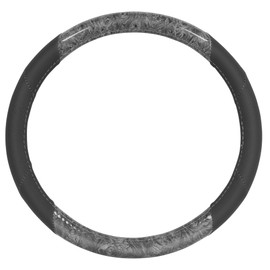 BDK BurlwoodLux Wood Grain and PU Leather Gray Steering Wheel Cover - Sport Grip for Car Auto SUV Trucks