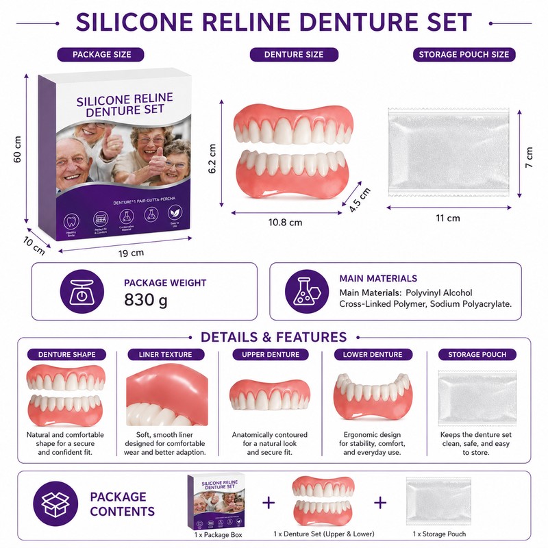 Temporary Cosmetic Denture Set for Adults – Soft Upper &