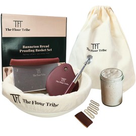The Flour Tribe Banneton Bread Proofing Basket Set, Sourdough Bread Baking Supplies, 9 inch Round, Sourdough Starter Kit, Proofing Bowl, Bread Making, Sourdough proofing basket with tools, gift set
