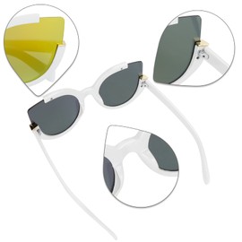 Supertrip Womens Fashion Oversized Round Square Plastic Vintage Cut-Out Flash Mirror Lens Cat Eye Sunglasses（White Gold）