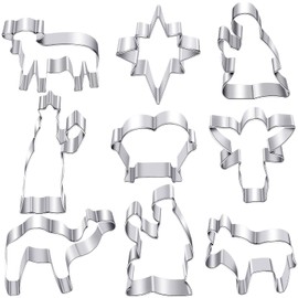Funtery 9 Pcs Christmas Nativity Cookie Cutters Set Nativity Scene Stainless Steel Cookie Cutter Baby Jesus in Crib Star of Bethlehem Sheep Donkey Cookie Cutter for Christmas Baking