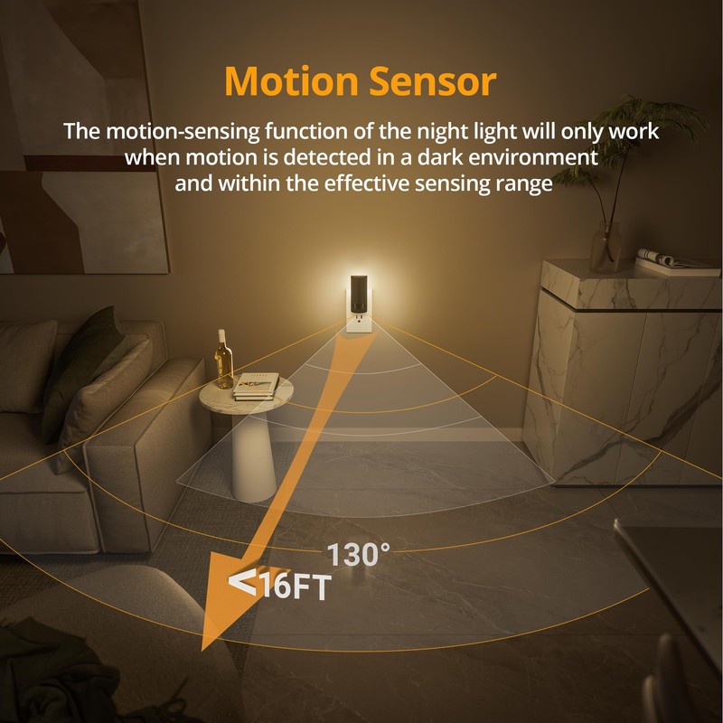 Lyridz Plug-in LED Rotatable Night Light with Motion Sensor, Dimmable
