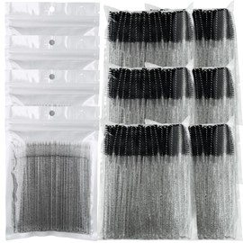 (400+300 Pieces) Black Crystal Handle - 400 Cotton Swabs + 300 Brushes for Lash Extensions, Makeup (Simple Packaging)-(Crystal Black)