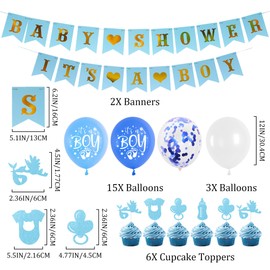 Sroeeshee Baby Shower Decorations for Boys - Blue Baby Shower It’s a Boy Banners and Heart Foil Balloons, Mummy to Be Sash Cupcake Toppers and Confetti for Newborn Gender Reveal Party Supplies