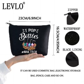 LEVLO Técnico de uñas - Bolsa de cosméticos para manicura, regalo de tecnología de uñas, con cierre, regalo para artistas de uñas, Botellas I Pop Black, Bolsa de maquillaje