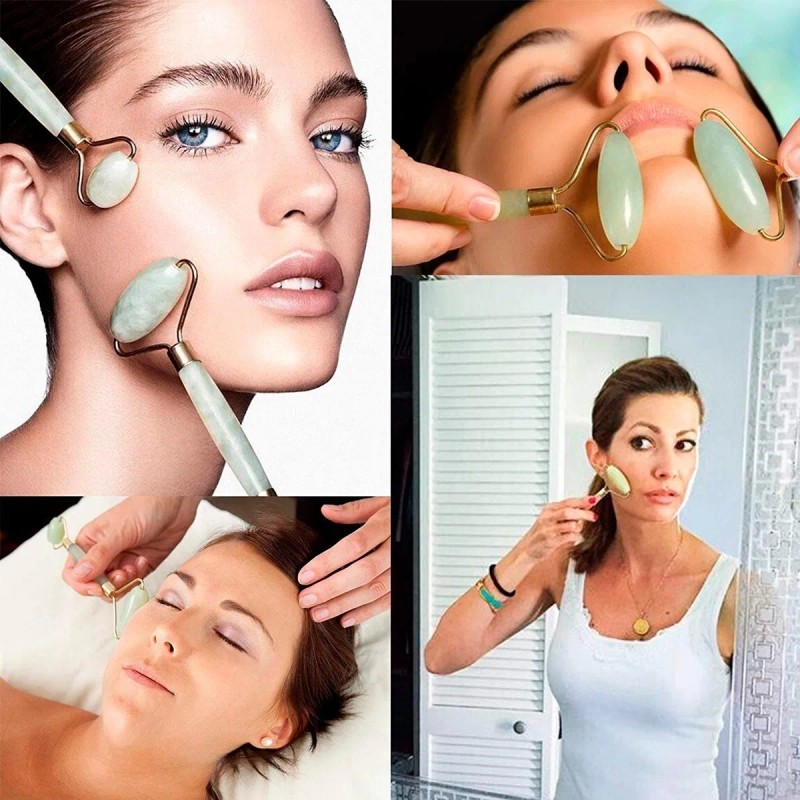 Kit Rodillo Y Gua Sha De Jade +cepillo Facial +antifaz