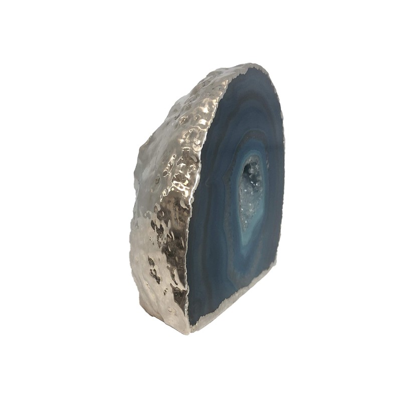 Nature's Decorations Small Teal Agate Geode Premium Silver Trim