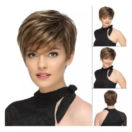generic Peluca Corta Rubia Ombré For Mujer, Peluca Rizada De Fibra