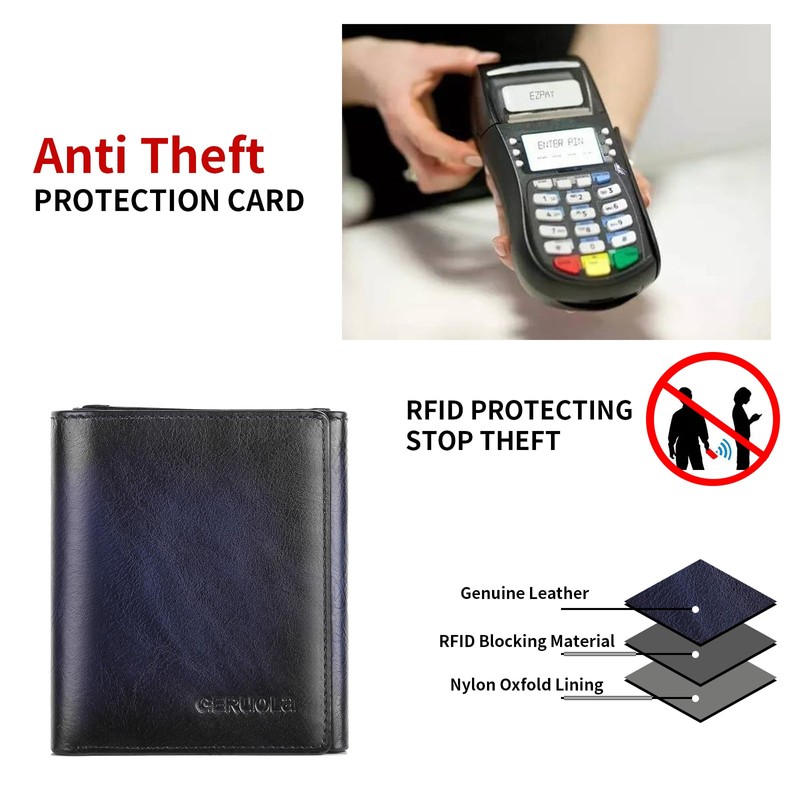Trifold Wallets for Men Genuine Leather Large Capacity RFID Blocking,