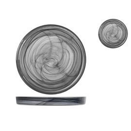 H & H alabastro set 6 piatti, vetro, nero, 21 x height 2.5 cm