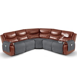 Ruaozz Extra Large Recliner Sectional Couch Covers, Waterproof Couch Cover for Reclining L Shape Sofa 5 Seat Reclining Sectional Couch Covers with Pockets (L Shape 5 Seat Recliner Cover Dark Grey)