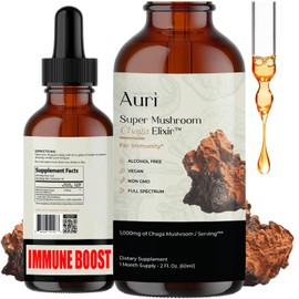 Auri Super Chaga Elixir - Mushroom Superfood Liquid Supplement with Full Spectrum Immune Support from Oxidative Stress and Energy Lift - Chaga Tincture 60ml