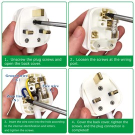 UK Plug 13A Fused Mains 3 Pin Electric Plugs UK 250V with Cord Grip Rewireable Socket White,2 Pack