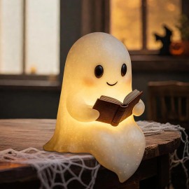Halloween Ghost Reading Book Lamp, Ghost Figurine Statue, Halloween Decoration for Gift Props Tabletop BookshelfColor: Army Green, Size: 10