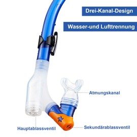 Dorlle Children's Snorkel Set Diving Set Snorkel Mask with 3-Channel Premium Dry Snorkel and Anti-Leak Anti-Fog Diving Goggles Professional Snorkel Set for Children, Blue