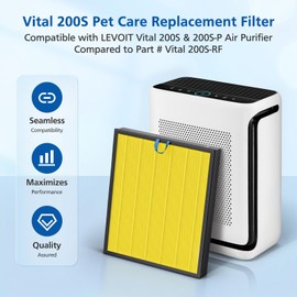 Vital 200S Pet Care Replacement Filt-er for LEVOIT Vital 200S and Vital 200S-P Air Purifi-er, 2 Pack H13 True HEPA and High-Efficiency Activated Carbon Filt-er, Vital 200S-RF-PA, LRF-V201-YUS, Yellow