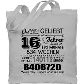 Shirtracer - Cotton Bag - 16 Years - Du wirst von Herzen geliebt | 16th Birthday | 16th Birthday Gifts | 16th Birthday Gifts for Boys and Girls, 2 Light Grey, Unit size