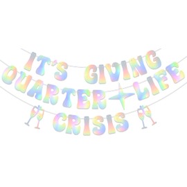 KEWUFD It's Giving Qu*rter Life Crisis Banner,Cheers to 25 Years Anniversary Party Supplies,Happy 25th Birthday Banner For 25th Birthday Party Decoration Sign for Men/Women Decoration Supplies Holographic Glitter