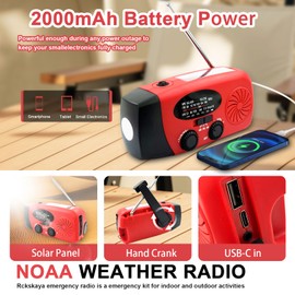 NOCTINGALE Hand Crank Emergency Radio, AM/FM/NOAA Weather Radio with 2000mAh Battery Operated, Solar Powered & USB Charging, Flashlight, Reading Light,SOS Alarm, Headphone Jack for Outdoor Indoor