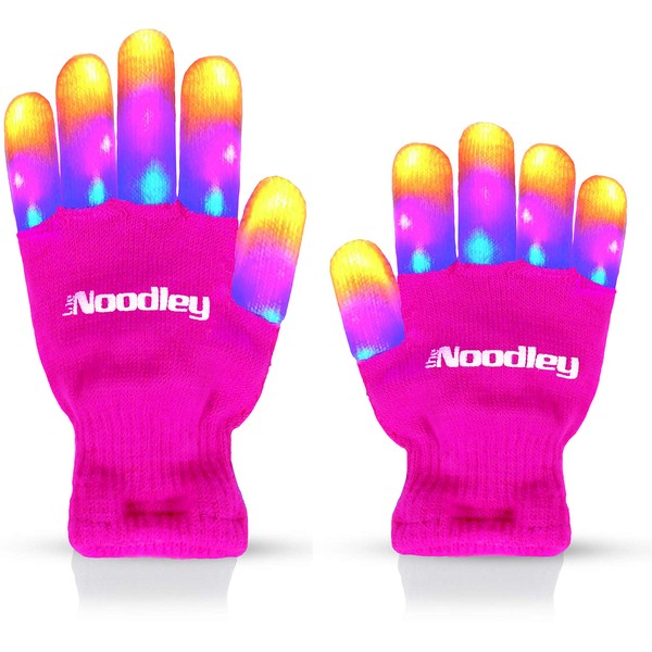 The Noodley LED Gloves for Kids Light Up Gift Toys for Girls Size Ages 4-7 (Small, Pink)