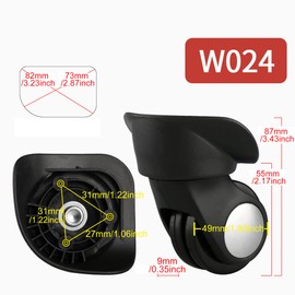 BQLZR Black Spinner Luggage Wheel Left & Right Plastic Swivel Caster Wheels with 3 Holes,Hole Pitch (1.22"/1.22"/1.06"),for Luggage Suitcase Trolley 360 Degree Rotation