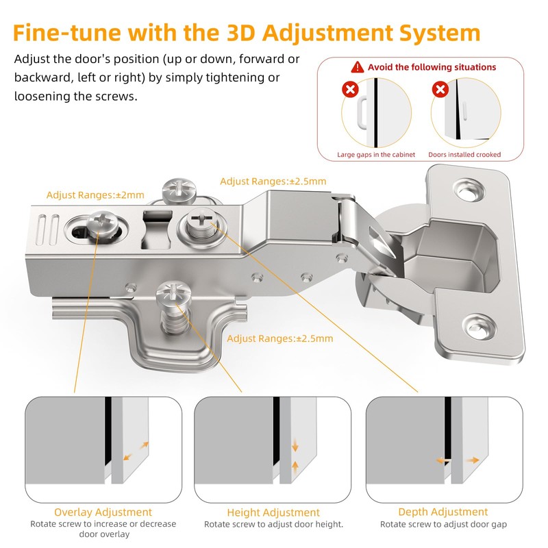Furniware Set of 2 Middle Stop Cabinet Hinges, Opening Angle