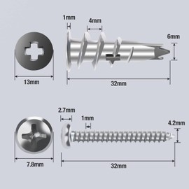 Shopexa 50pk Plasterboard Fixings, Heavy Duty Plasterboard Wall Plug Anchors with Screws|Self Drilling Rawl Plugs for Stronger Grip & Lasting Quality for Wall Hanging Stuff