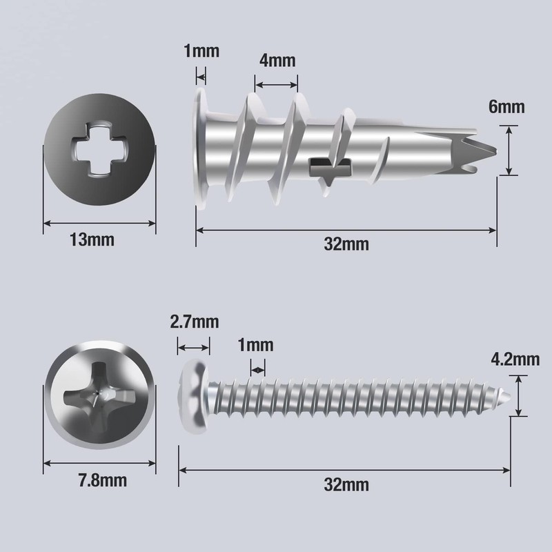 Shopexa 50pk Plasterboard Fixings, Heavy Duty Plasterboard Wall Plug Anchors
