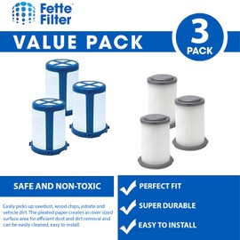 Fette Filter - Vacuum Filters Compatible with Black + Decker Cordless Vacuums HCUA525 Series Compare to Part # CUAHF10 3-Pack + 3 mesh Screens