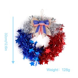 SHIPAI 12.6 Inch Memorial Day Red White Blue Wreath with Stars 4th of July Decorations for Independence Day Patriotic Tinsel Wreath for Front Door Wall,Yard,Home