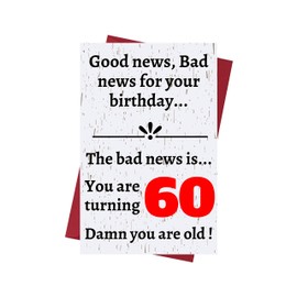 Karto Funny 60th Birthday Card for Men Women - Large 5.5x8.5 inch 60 Years Old Birthday Cards for Him Her - Good News