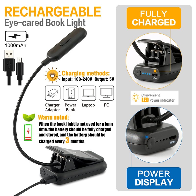 VAVOFO Amber Rechargeable Book Lights, Blue Light Blocking Reading Lights,