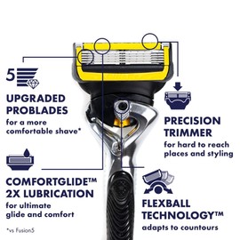 Gillette Gillette ProGlide Shield Men's Razor, 5 Bladed Razor, with Precision Trimmer, Comfortglide Lubrication, Glide and Comfort, Handle + 4 Blade Refills