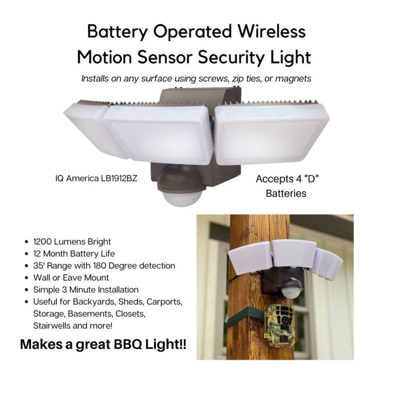IQ America Battery Powered Indoor Outdoor Weatherproof LED Motion Security