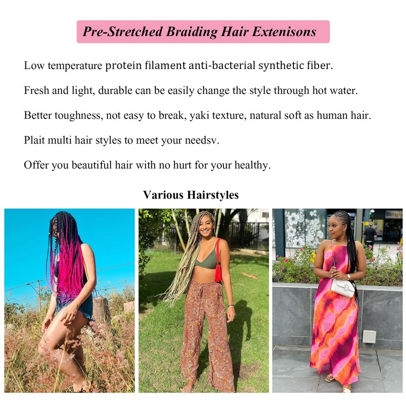 UPruyo Pre Stretched Braiding Hair Black 1b Hypoallergenic Prestretched Braiding