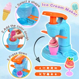 Crelloci Playdough Set Play Dough Tools, 34 PCS Playdough Accessories with Ice Cream Maker Machine, Kitchen Creations Pizza Playdough Sets for Kids 3 4 5years Boys and Girls