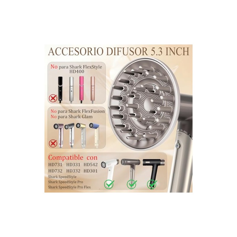 Difusor para Cabello Rizado Compatible con Secadora Shark Flexstyle |