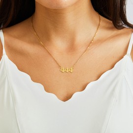 RWQIAN Angel Number Gold 444 Necklace For Women,Dainty Gold Plated Number 444 Pendant Choker Chain Numerology Jewelry Necklace Gifts for Women Girls