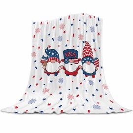 4th of July Throw Blanket Gnomes Patriotic Blanket, Memorial Day Blanket, 4th of July Decoration Bed Flannel Plush Super Soft Quilt Throw for Sofa Couch 40x50 inches