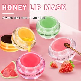 IONSGAKO Bee Lip Balm Honey Pot, Strawberry Watermelon Apple Honey Lip Mask | Overnight Hydrating Sleeping Propolis Care, Honey Pot Lip Balm for Cracked & Dry Lips