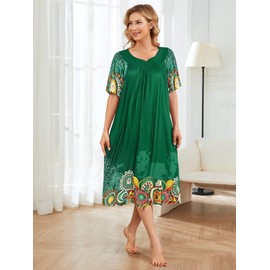udforsk House Dress for Women with Pockets Plus Size Moomoo House Coat Batas De Dormir para Mujer Grandma Dress Mumu Dresses House Dresses for Elderly Green Mandala Flower 3XL