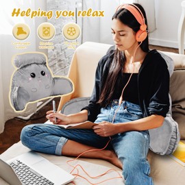 Reading Pillow for Bed Lovely 2 In 1 Backrest Pillows Multifunctional Detachable Sofa and Bedside Cushion Soft Reading Back Support Rest Pillow for Relaxing Watching TV (Grey Cat-70CM)