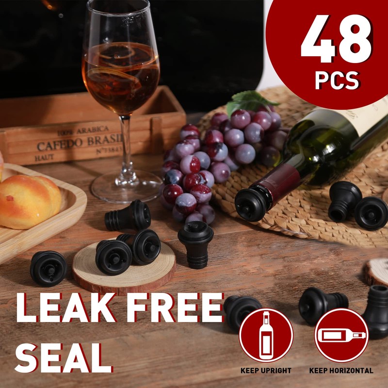 48 Pcs Wine Stoppers Vacuum for Wine Bottle, Rubber Wine