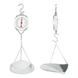 QWORK 110 lbs Large Display Spring Dial Weight Scale & Scale Scoop/Chain with Hanging Cradle, Steel Construction, for Shopping, Traveling, Kitchen, Silver