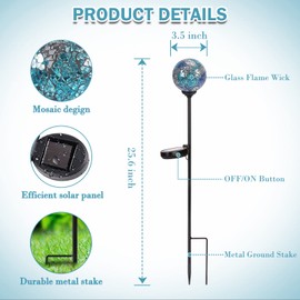 Solar Garden Lights Outdoor Decorative - Solar Gazing Ball Mosaic Garden Stakes Decorative Waterproof Outdoor Lights for Pathway Yard Lawn Decoration Blue