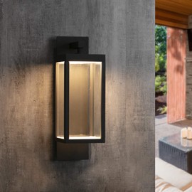 Inowel Outdoor Wall Lantern LED Front Porch Light Black for Garage House IP54 Waterproof Exterior Light Fixture Wall Mount Sconce with Glass,13W 750LM