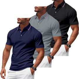TAFLE 3 Pack Men's Polo Shirts Quick-Dry Short Sleeve Athletic Polo Shirts Moisture Wicking Business Casual Golf Shirts